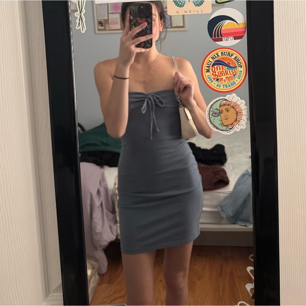 Blue Strapless Bodycon Dress